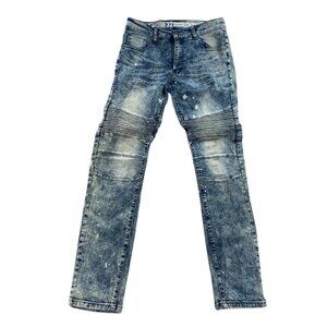 Reason Mens Jeans Size 32 Blue Acid Wash Slim Fit Straight Pleated Classic Y2K